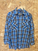 Vintage 80s Levis beige blue brown cotton check plaid western cowboy rancher shirt size large